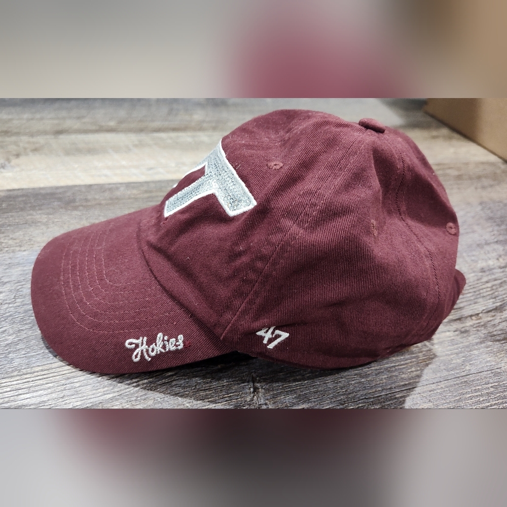 Virginia Tech Hokies Women's Silver Sequin VT Maroon Baseball Cap Hat 47 Brand - Picture 3 of 9